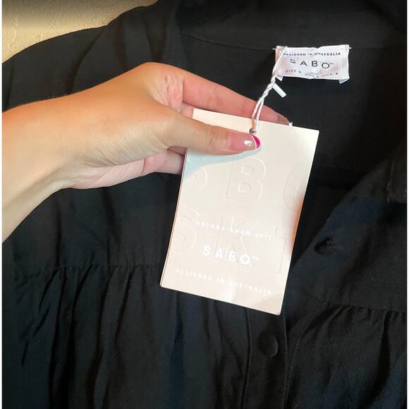 Sabo Black Luna Top Tiered Ruffle Cotton Ramie Button Front Blouse - Size S - Picture 7 of 11